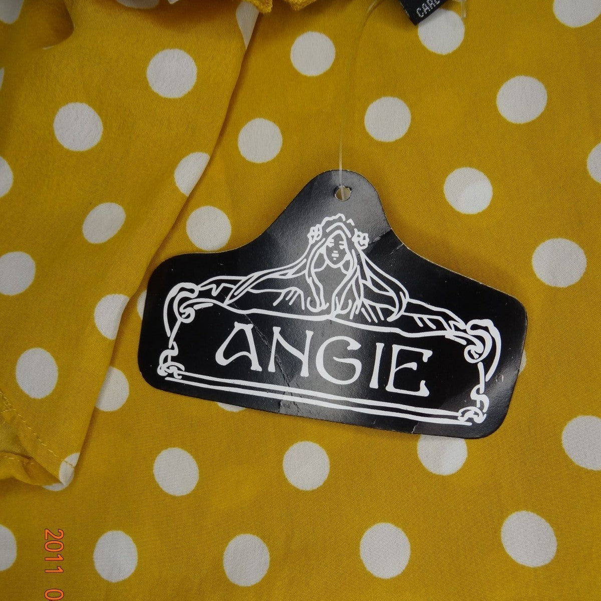 Women's Yellow & White Polka Dot Strapless High-Low Dress By Angie