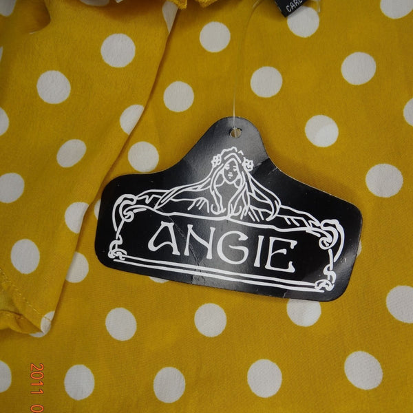 Women's Yellow & White Polka Dot Strapless High-Low Dress By Angie