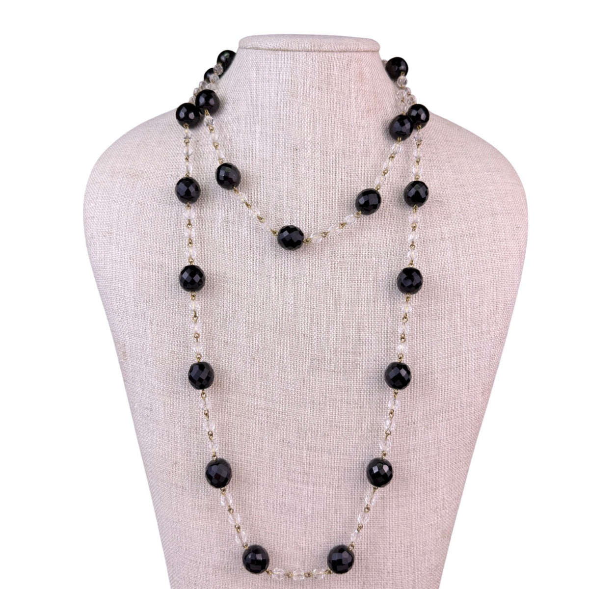 Joan Rivers Womens Black & Clear Lucite Beaded Long Necklace Gold Tone
