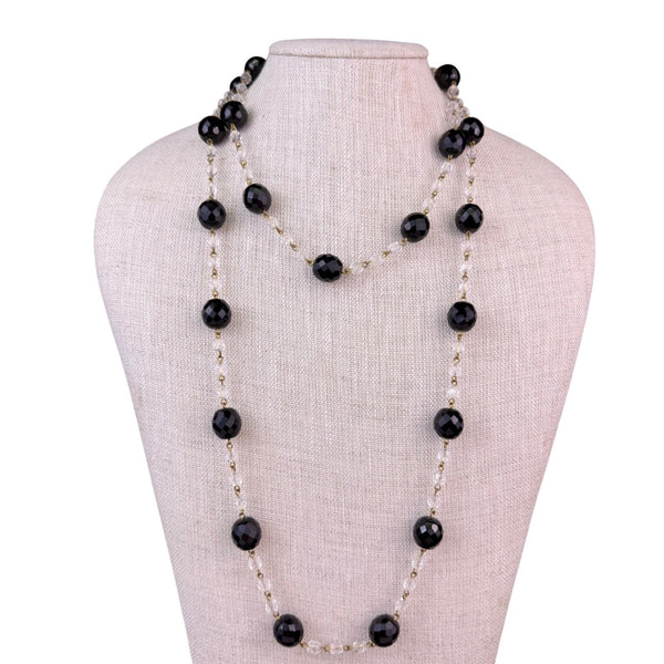 Joan Rivers Womens Black & Clear Lucite Beaded Long Necklace Gold Tone