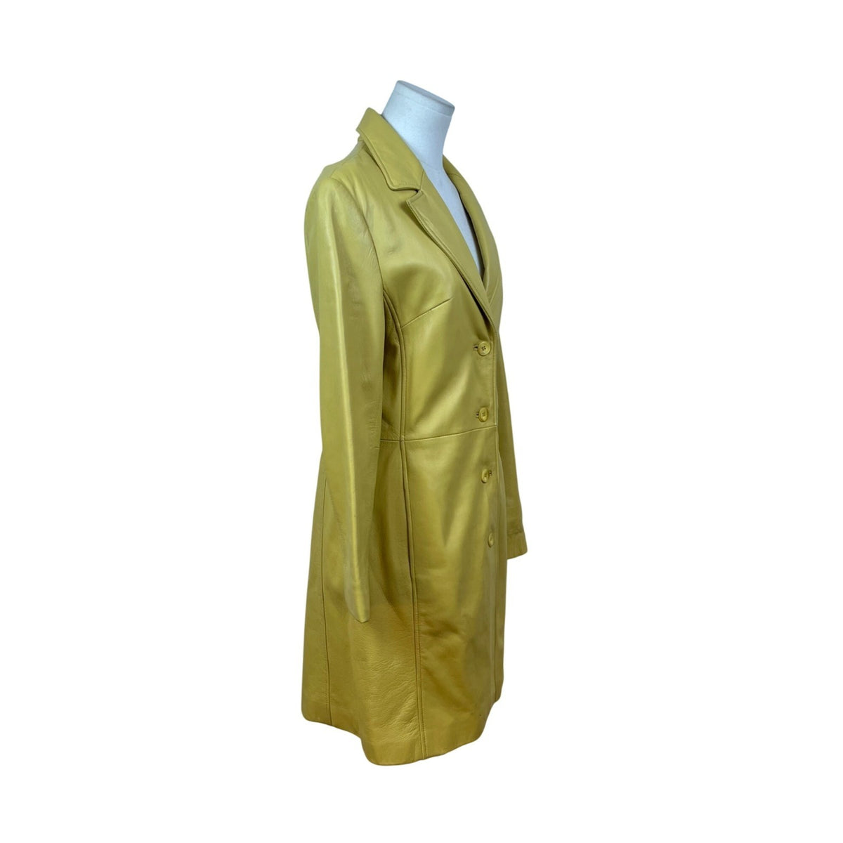 Couture Womens Yellow Leather Jacket With Satin Lining  Slim Fit Button-Up Sz S