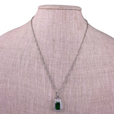 Silver Tone Womens Green Gemstone Pendant Necklace Elegant Chain Contemporary