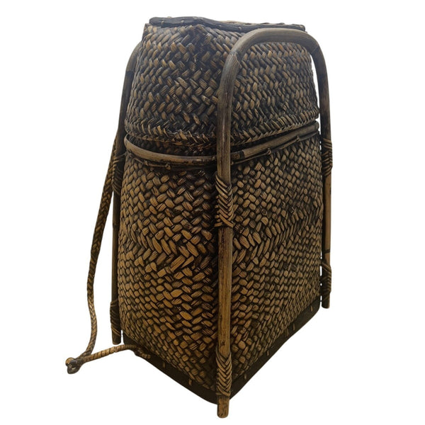 Vintage Brown Natural Woven Rattan Bamboo Frame Handmade Pasiking Backpack