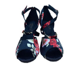 QianYiCowu Women’s Black & Red Floral Satin Peep-Toe Latin Salsa Heels Size 41