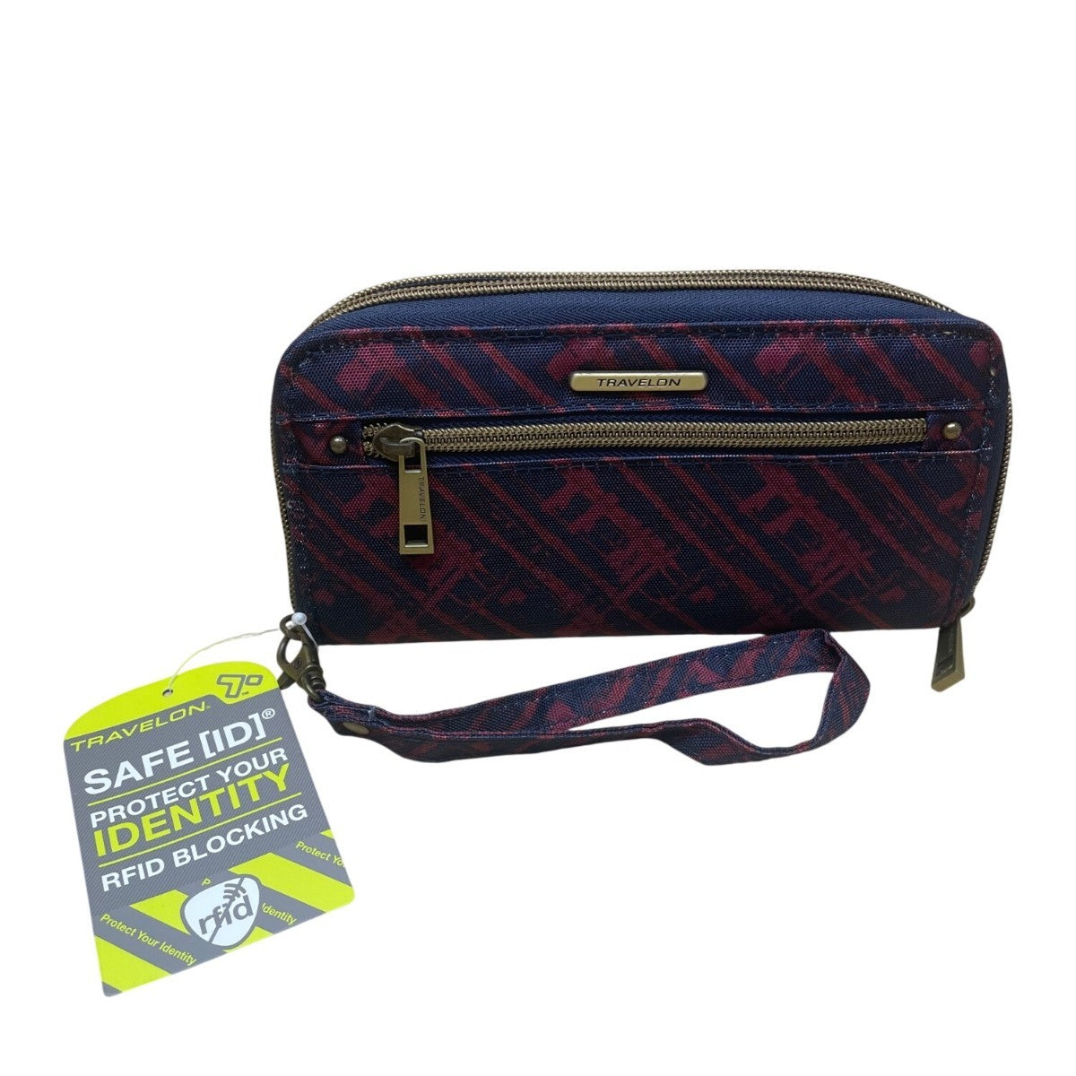 Travelon Women’s Blue & Red RFID Blocking Wristlet Wallet With Zippered Pocket