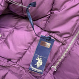 U.S. Polo Assn. Womens Purple Puffer Jacket With Hood Large Zippered