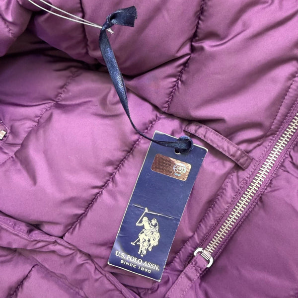 U.S. Polo Assn. Womens Purple Puffer Jacket With Hood Large Zippered