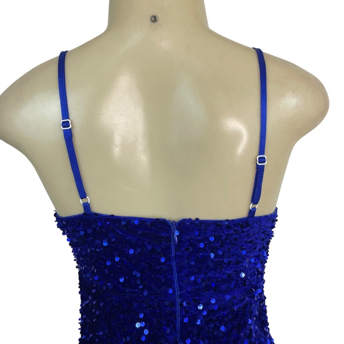 JJ’s House Women’s Royal Blue Sequin Mini Dress With Spaghetti Straps Sz S - New