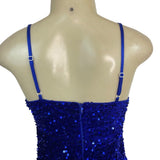 JJ’s House Women’s Royal Blue Sequin Mini Dress With Spaghetti Straps Sz S - New