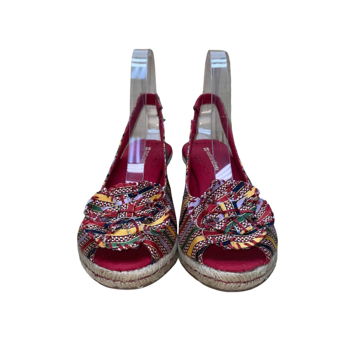 Naturalizer Women’s Red Multicolor Striped Slingback Bow Wedge Sandals Size 7M