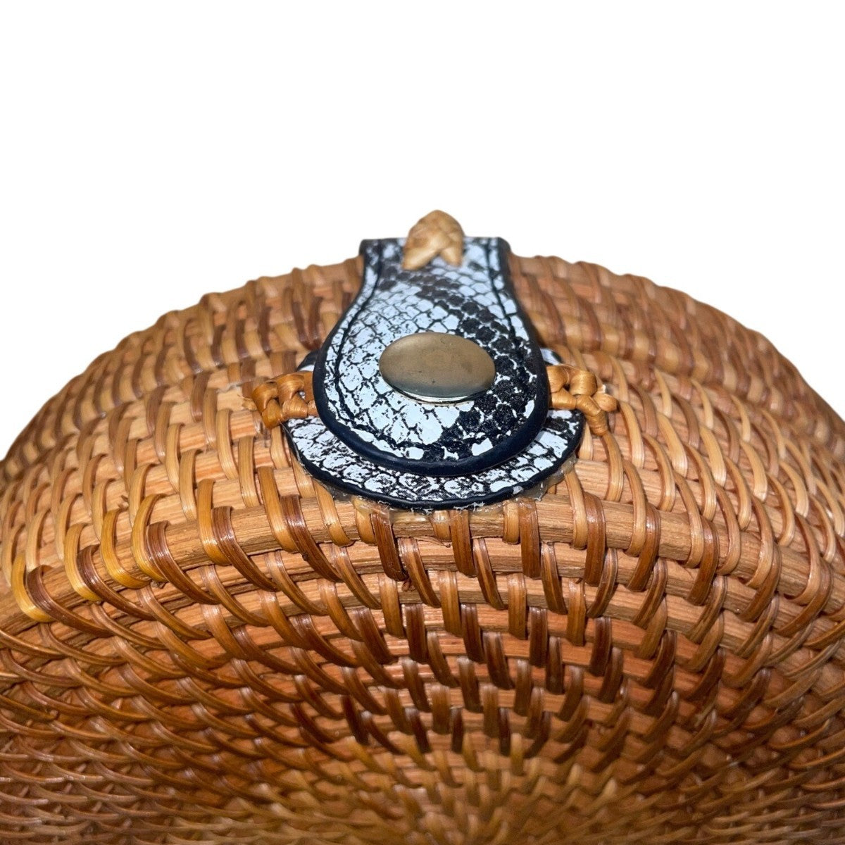 Romeo Roma Women’s Brown Rattan Woven Python Strap Detail Round Crossbody Bag