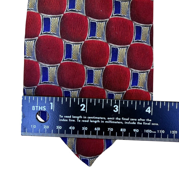 Nordstrom Mens Red & Blue Silk Geometric Patterned Neck Tie Handmade In USA