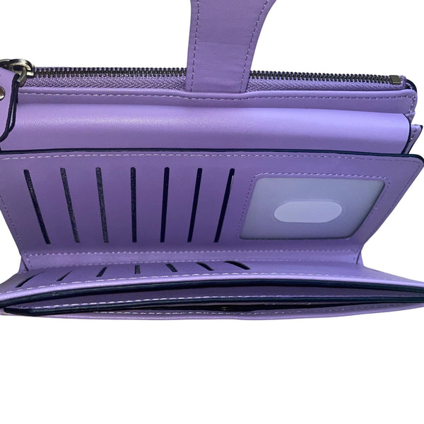 Travelambo Women’s Purple Faux Leather Patterned Button Design Clutch Wallet