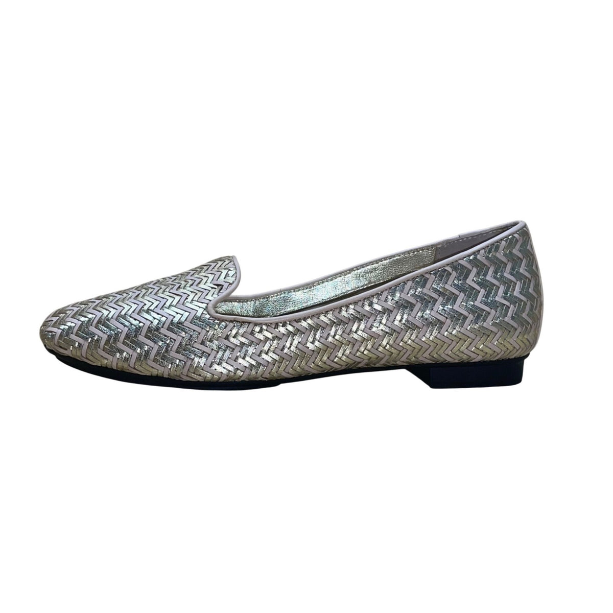 Isaac Mizrahi Women’s Gold & Pink Chevron Faux Leather Slip-On Flats Size 6.5M