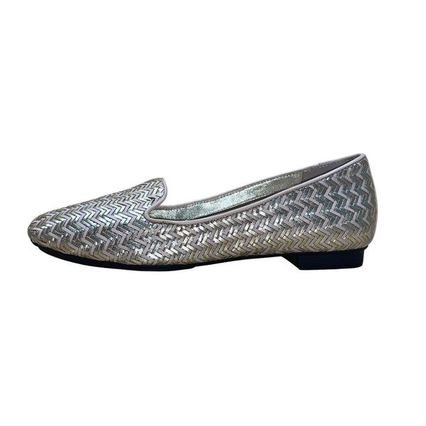 Isaac Mizrahi Women’s Gold & Pink Chevron Faux Leather Slip-On Flats Size 6.5M