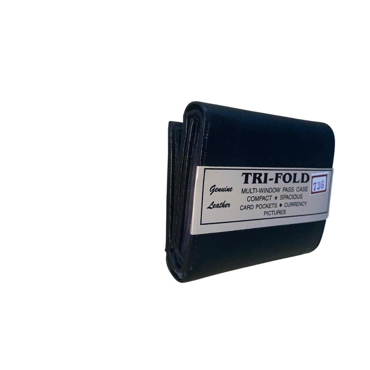 Genuine Leather Men’s Black Tri-Fold Wallet Multi-Window Pass Case Card Pockets