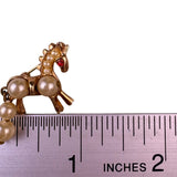 Vintage Gold Tone Synthetic Pearl Horse Brooch With Red Eye Accent Pin Jewelry