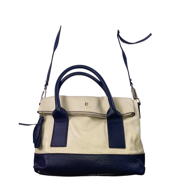 Kate Spade Women’s Ivory & Navy Leather Tassel Zipper Closure Tote Bag