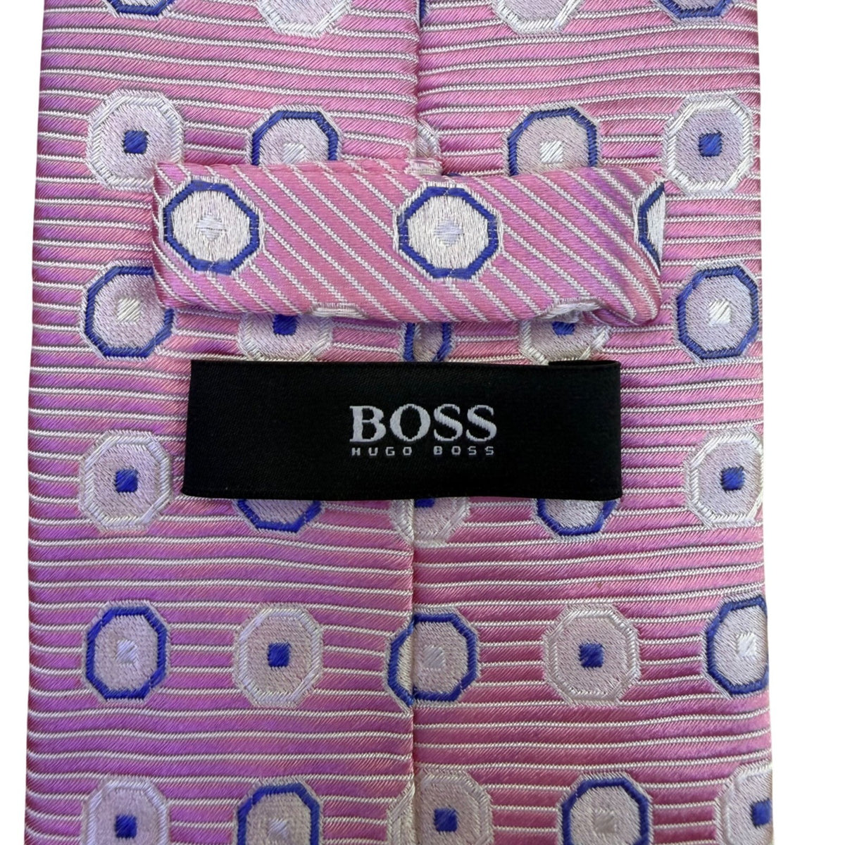 Hugo Boss Mens Pink & Blue Silk Geometric Pattern Tie Made In Italy Classic