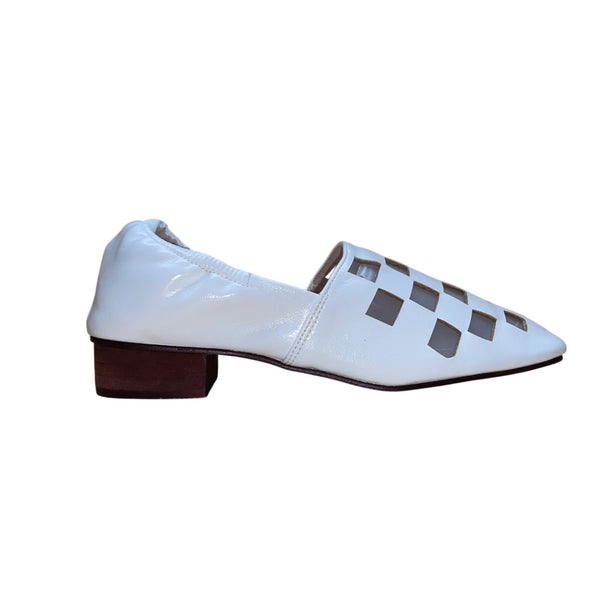 Zrshenmids Women’s White Leather Cut-Out Slip-On Square Toe Loafers Size 38