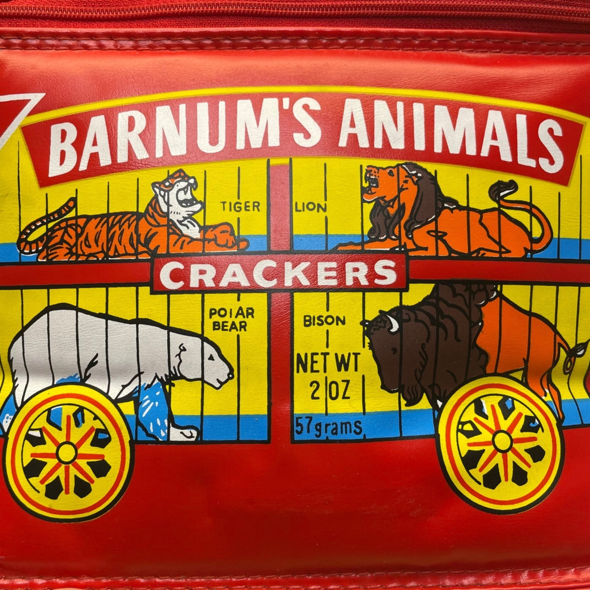 Barnums Animals Red Vinyl Insulated Soft Lunchbox Zip Closure Colorful Animals