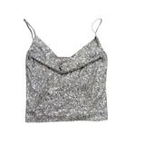 Zara Womens Silver Sequins Spaghetti-Strap Crop Top Size S