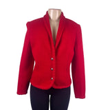 Talbots Womens Red Wool Blazer Textured Design Silver Buttons Size 4