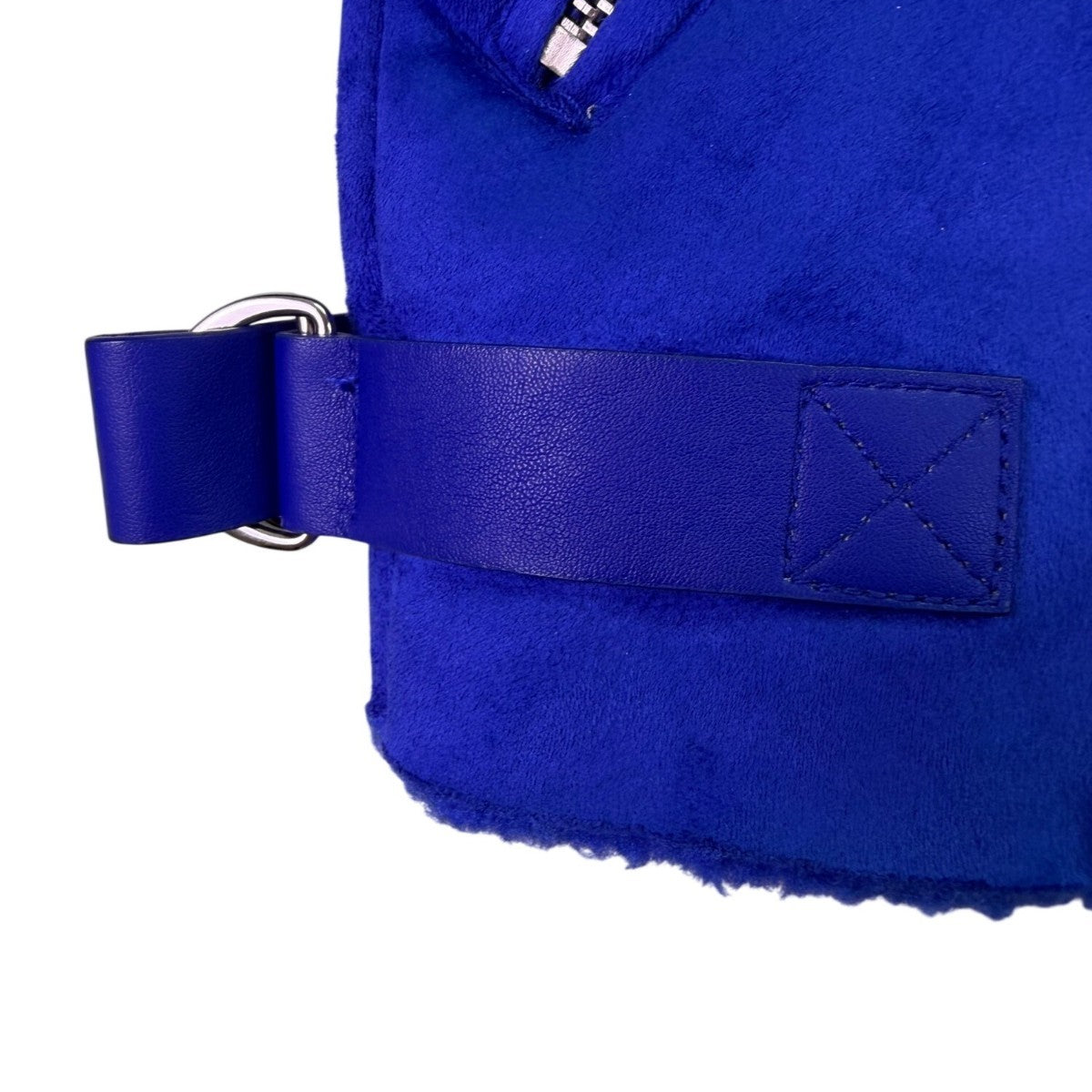 Bershka Womens Blue Faux Shearling Biker Jacket With Zipper Pockets Size S