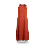 Puro Lino Womens Orange Linen Sleeveless Halter Maxi Dress With Tie Size M