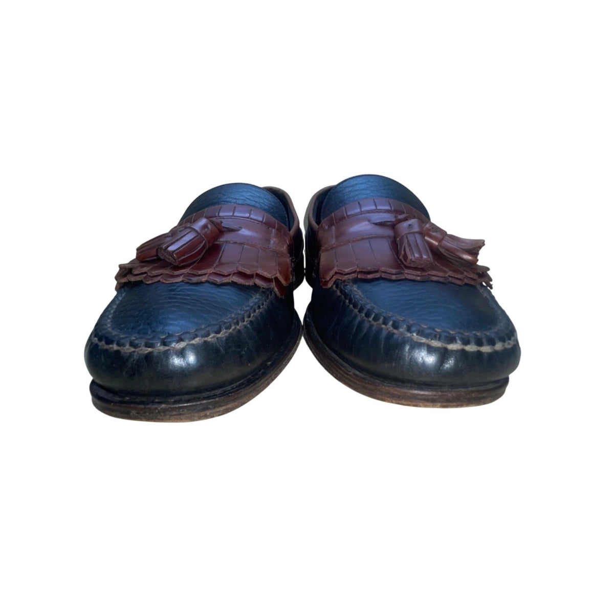 H.S Trask Mens Black & Brown Leather Slip-On Tassel Classic Loafers Size 12N