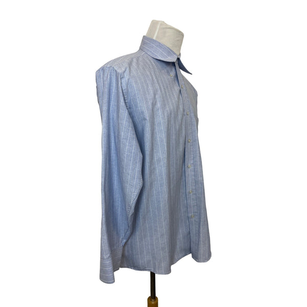 Manhattan Men's Blue and White Striped Long Sleeve Button Down Shirt Sz 32-33