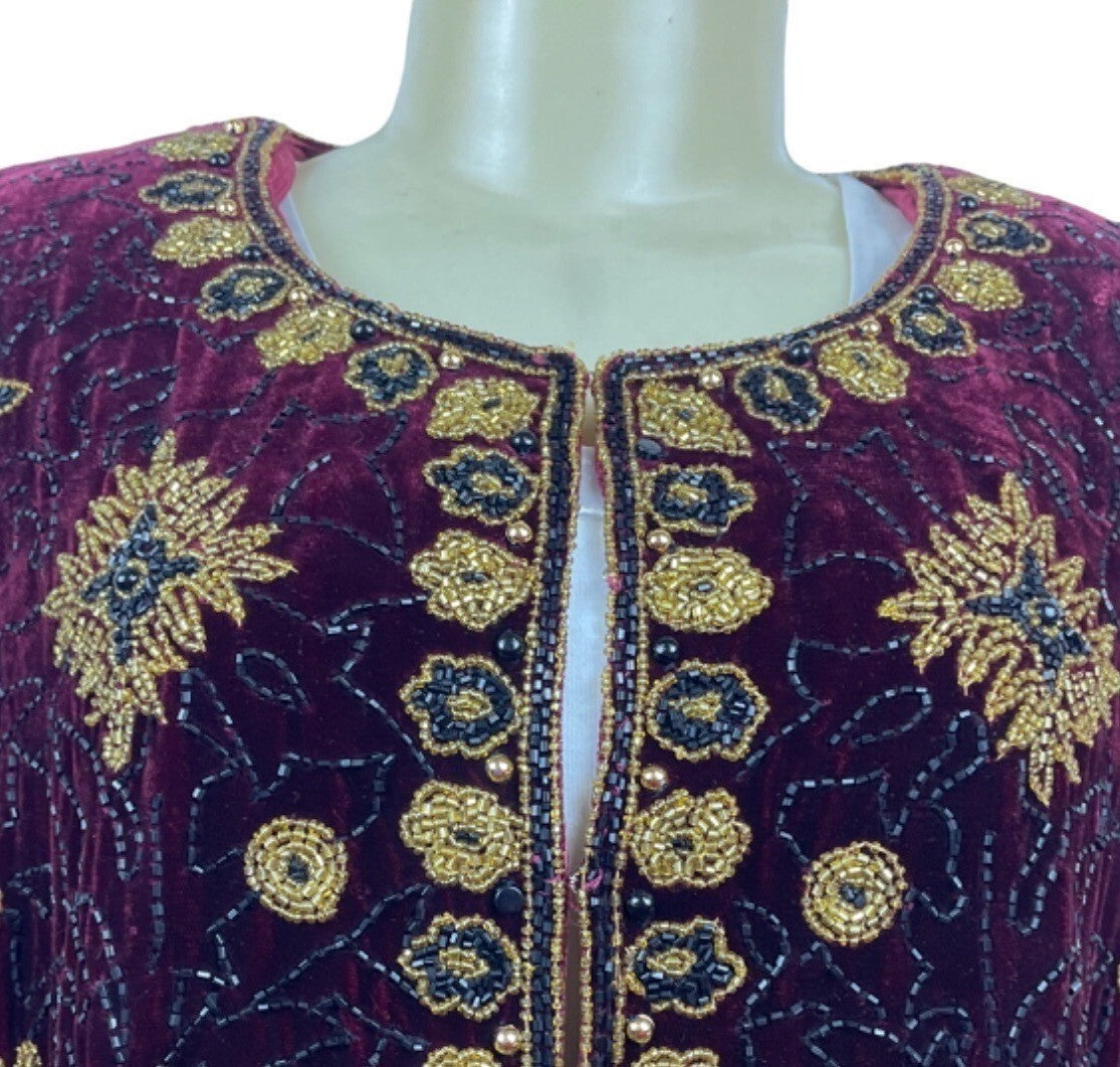 Vtg Adrianna Papéll Women’s Red Volero Velvet with Sequin Beads Sz XS