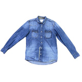 1975 Mens Blue Cotton Denim Long-Sleeve Western Shirt With Button Front Size L