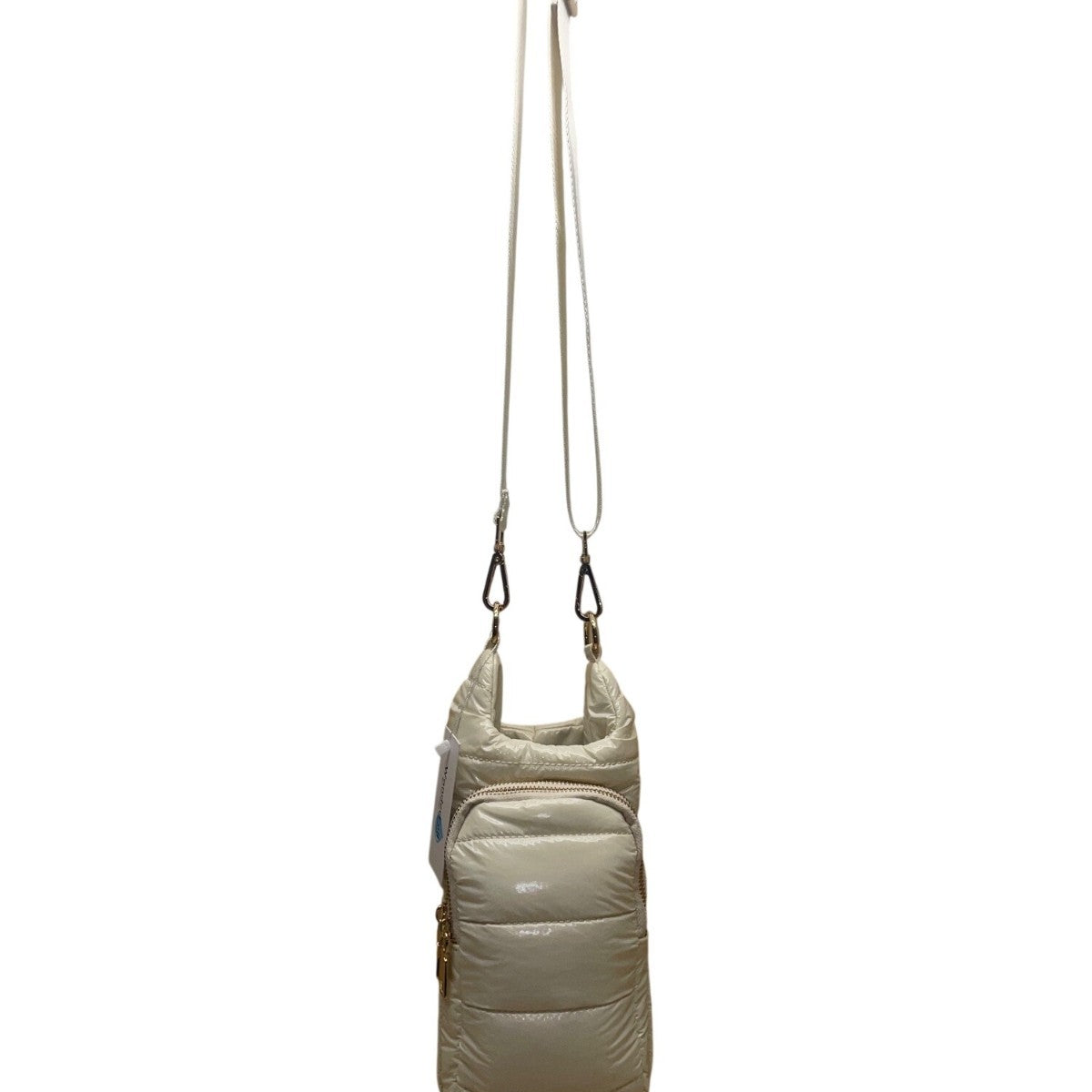 WanderFull Women’s Ivory Glossy Quilted Crossbody Hydrobag With Adjustable Strap