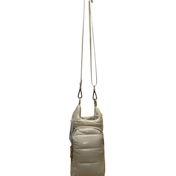 WanderFull Women’s Ivory Glossy Quilted Crossbody Hydrobag With Adjustable Strap