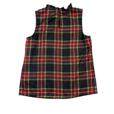 J.Crew Women’s Plaid Ruffle Neck Sleeveless Top Black/Red Lightweight Sz XS