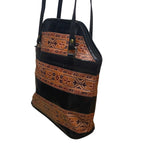 Women’s Black Brown Leather Patterned With Dual Shoulder Straps Tote Bag