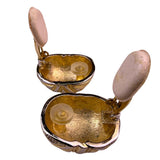 Carré Womens Gold Tone Metal Clip-On Earrings Textured & Ribbed Dome Vintage