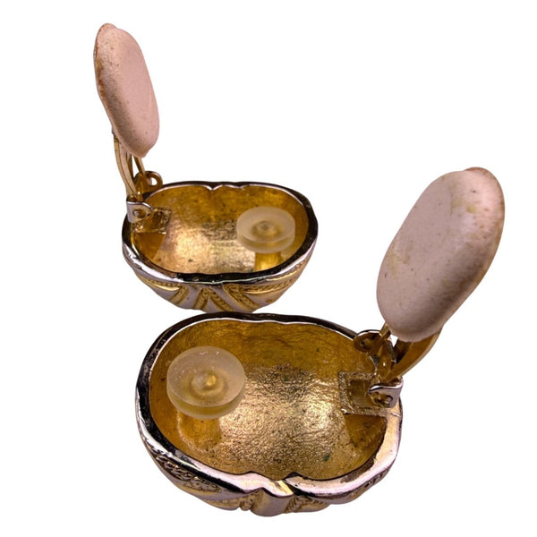 Carré Womens Gold Tone Metal Clip-On Earrings Textured & Ribbed Dome Vintage