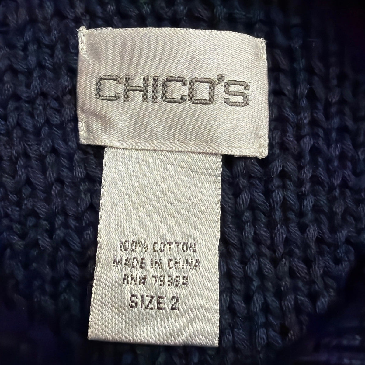 Chicos Womens Navy Cotton Button-Front Knit Cardigan Sweater Size 2