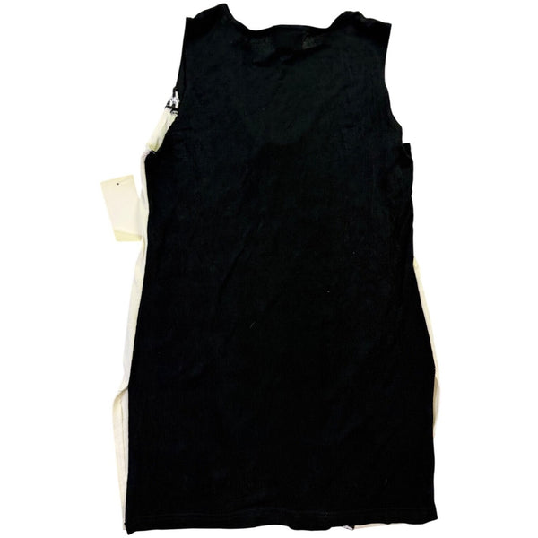 Forom Womens Black & Cream Sleeveless Open Front Cardigan Vest With Tie Detail