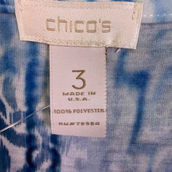 Chicos Womens Blue Ikat Print 3/4 Sleeve Top With Rhinestone Detail  Size 3