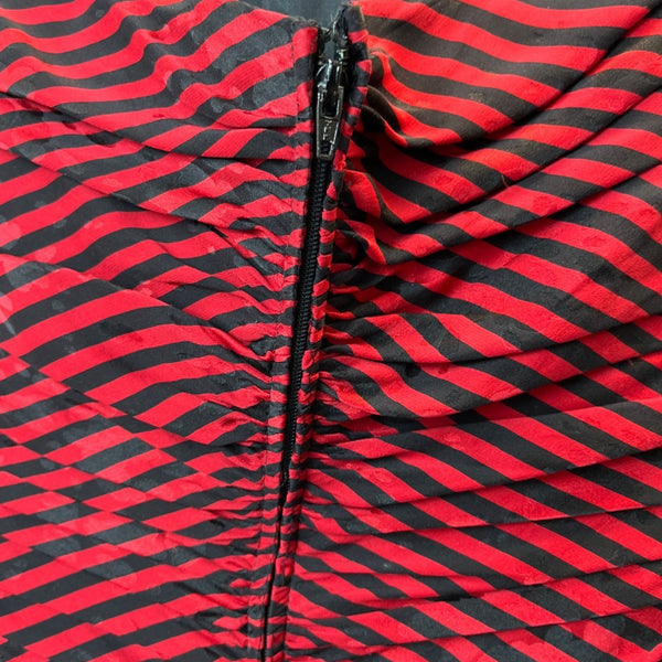 Vintage A.J. Bari Strapless Red & Black Striped Polka Dot Dress Size 4