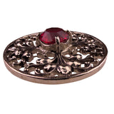 Silver Tone Womens Red Gemstone Filigree Round Brooch Pin Vintage Style