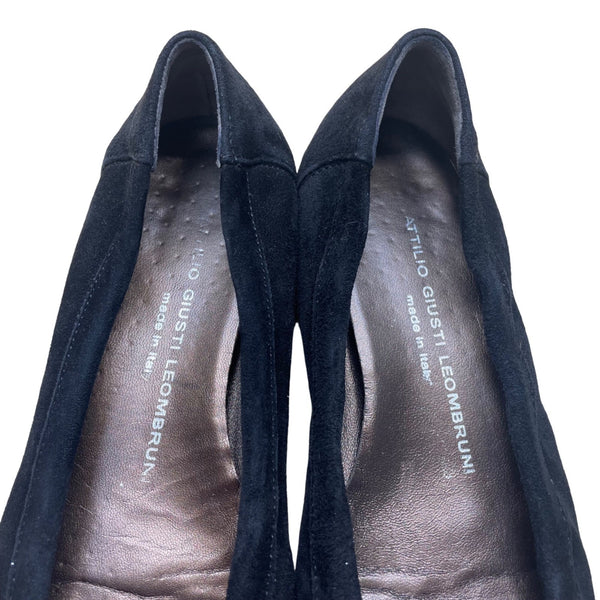 Attilio Giusti Leombruni Women’s Black Suede & Patent Cap Toe Flats Size 39