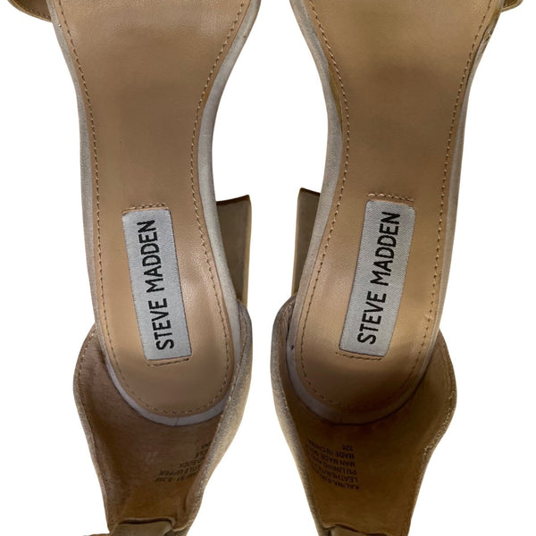 Steve Madden Women’s Taupe Suede Rhinestone Strap Block Heel Sandals Size 6.5M