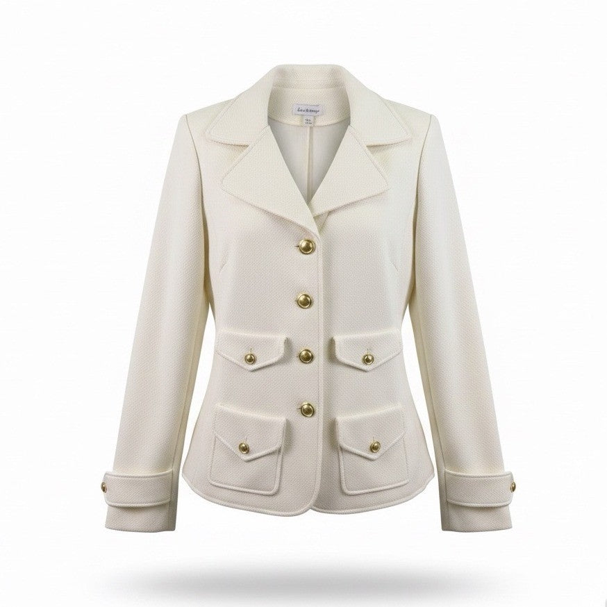 Joan Rivers Womens Ivory Blazer Jacket Large Textured Gold Button Design