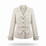 Joan Rivers Womens Ivory Blazer Jacket Large Textured Gold Button Design