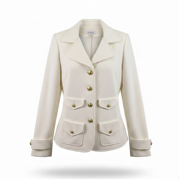 Joan Rivers Womens Ivory Blazer Jacket Large Textured Gold Button Design