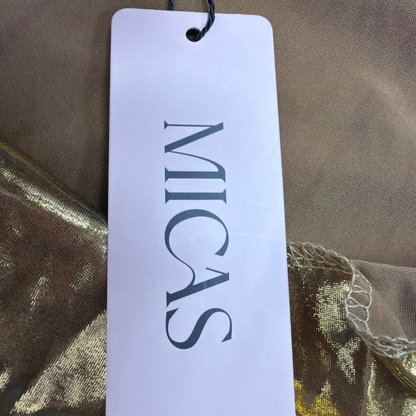 Micas Womens Gold Metallic A-Line Slip Dress Shiny Party Wear Sz S